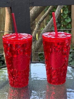 Starbucks Red Faceted Reusable Tumbler with Straw